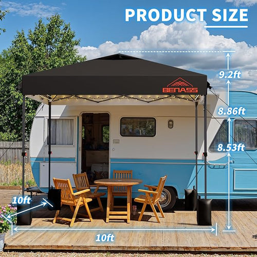 10x10 Pop Up Canopy, Easy Up Canopy Tent, Heavy Duty Tents for Parties, One Person Set Up Event Tent, Black