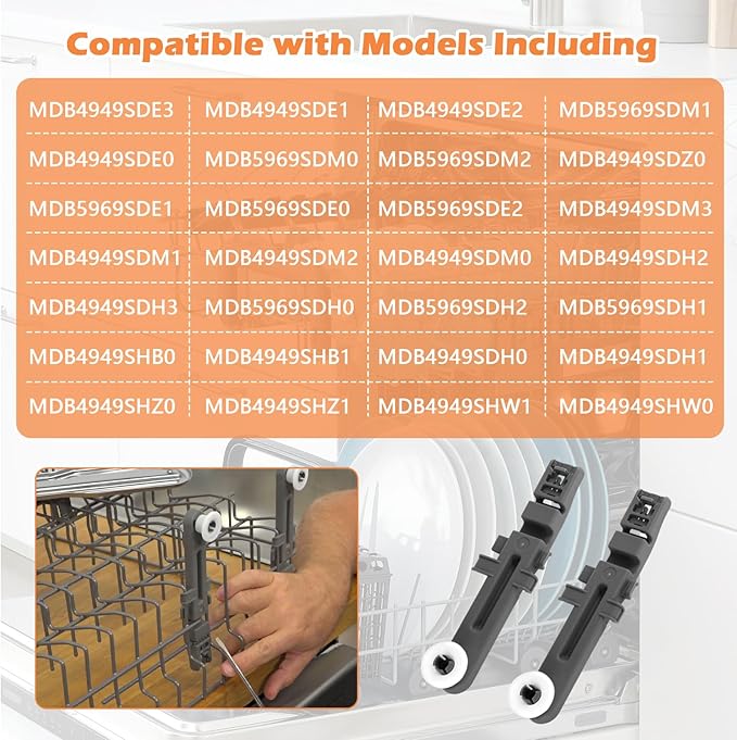 W10571738 3449627 Dishwasher Upper Dishrack Adjuster and Wheel Assembly Replacement for Whirlpool, Maytag, KitchenAid, Magic Chef Dishwasher Replace Parts PS11756470, WPW10571738, AP6023130(2 Pack)
