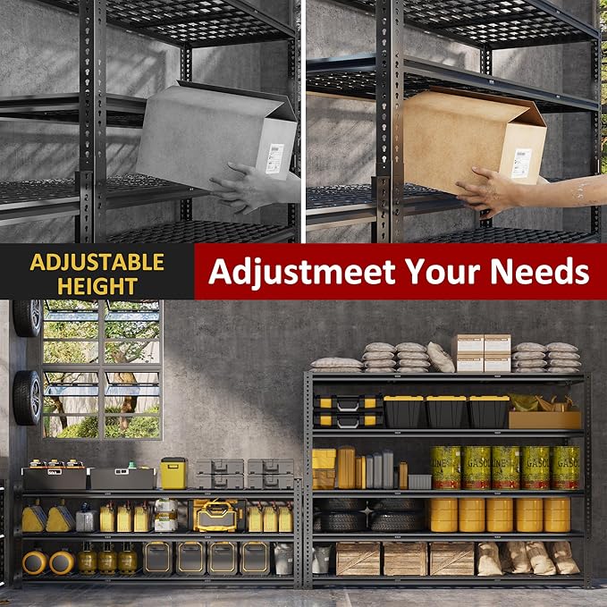 60" W Garage Shelving Heavy Duty, 5-Tier Storage Shelves, 3030LBS Adjustable Metal Shelving Units for Basement, Kitchen, Commercial, Warehouse,Pantry, Black