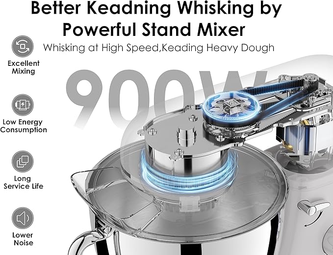 Kitchen in the box Stand Mixer - 8.5 Quart Mixing Bowl with Handle, 900 Watt Heavy Bread Dough Standing Mixers Tilt-head with Dough Hook, Whisk, Flat Beater and Splash Guard (Cream White)