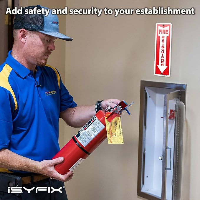 iSYFIX Fire Extinguisher Aluminum Signs – 10 Pack 4x12 Inch – Laminated for Ultimate UV and Fade Resistance, Indoor and Outdoor, for Business, Schools, Hospitals, Home