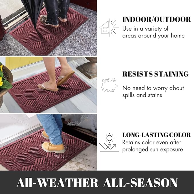 Yimobra Large Door Mat 47x32, All-Season Waterproof Outdoor Mats for Front Door Entrance with Drainage Holes, Heavy Duty Non-Slip Doormat for Garage Patio Entryway Indoor, Red