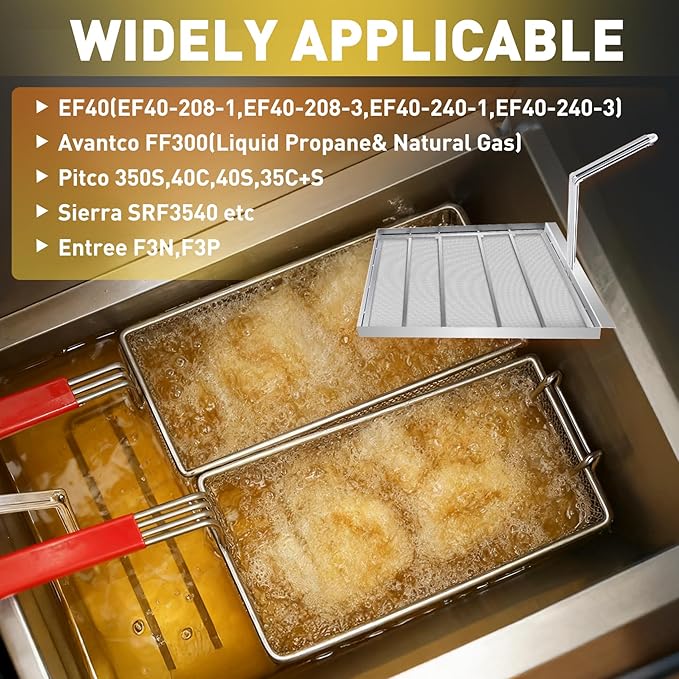 Commercial Deep Fryer Filter AF45, 13.75" x 13.75" 304 Stainless Steel with 500 Micron Mesh to Intercept Residue, Deep Fryer Filters for Cleaner Performance in Restaurants & Kitchens