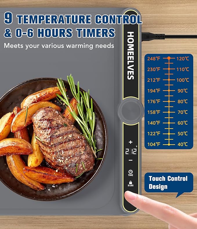 Warming Mat for Food Extra Large 39.4”X15”, 8S Rapid Heating Electric Warming Tray with 9 Temp Setting and 6H Timer, Food Warming Pad, Portable Food Warmers for Parties Buffet, Gray