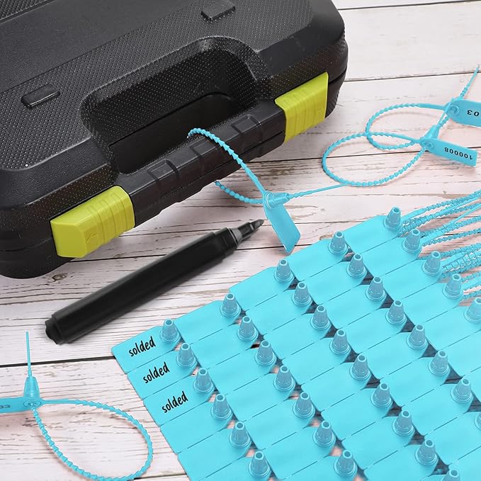 1000 Pcs Plastic Tamper Seals Fire Extinguisher Tags Security Tags Seals Safety Numbered Zip Ties Labels Safety Disposable Self Locking Signage 250 mm Length (Light Blue)