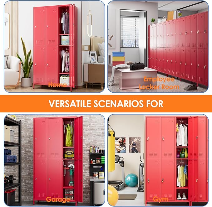 METAN Metal Locker for School Office Gym Bedroom,6 Doors Steel Storage Lockers Cabinet for Employees,Industrial Storage with 1 Shelf,Assembly Required,Red