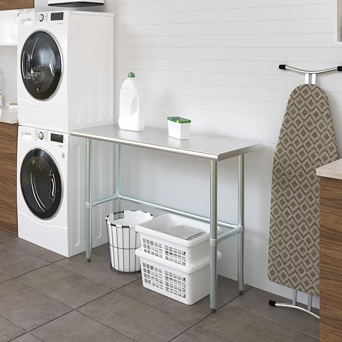 AmGood Stainless Steel Work Table Open Base | NSF Kitchen Island Food Prep | Laundry Garage Utility Bench (48" Long X 18" Deep)