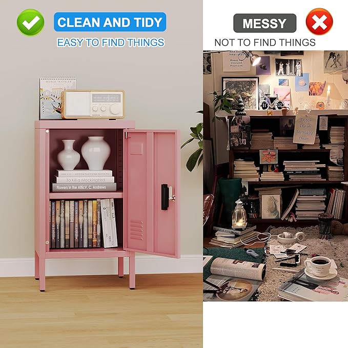 METAN Metal Storage Employees Lockers with 1 Lockable Doors,Locking Storage Cabinets for Small Spaces,Home,School,Gym,Assembly Required,Pink