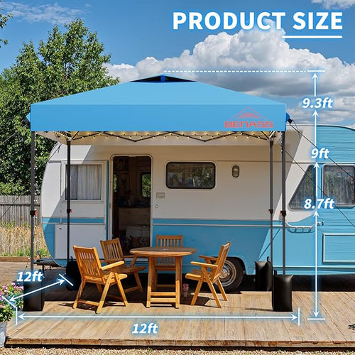 12x12 Pop Up Canopy, Easy Up Canopy Tent, Heavy Duty Tents for Parties, One Person Set Up Event Tent, Light Blue