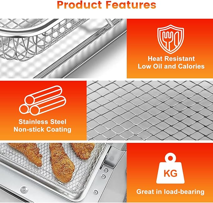 Air Fryer Tray Replacement for Cuisinart TOA-28 AFR-25 Toaster Air Fryer Convection Oven, 11.29 * 9.68'' Non-stick Mesh Air Fryer Steel Basket Wire Rack Accessories Parts, Dishwasher Safe