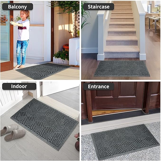 Yimobra Large Door Mat 36x24, All-Season Waterproof Outdoor Mats for Front Door Entrance with Drainage Holes, Heavy Duty Non-Slip Doormat for Garage Patio Entryway Indoor, Black Gray