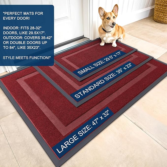 OLANLY Front Door Mat Indoor Outdoor Entrance, Waterproof All-Season, All-Weather Doormat, Sturdy Natural Rubber, Fade Resistant, Low Profile, Easy Clean Patio Porch Entryway Mat, 59x40, Wine Red