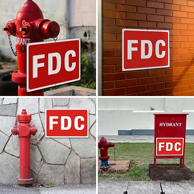 FDC Sign, 2 Pack FDC Signs Outdoor Aluminum Metal Sign, FDC Signs for Fire Department Connection, UV Protected Weather Resistant and Easy to Install (Size: 18x12 inches)