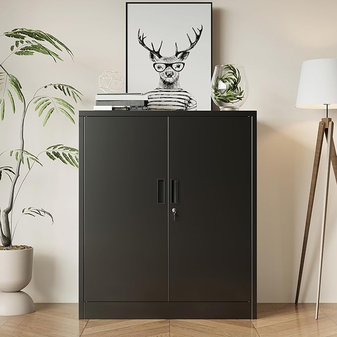 BESFUR Metal Storage Cabinets with Adjustable Shelves and Doors, 36" H Black Locking Storage Cabinet for Home, Office, Garage, Utility Room and Basement