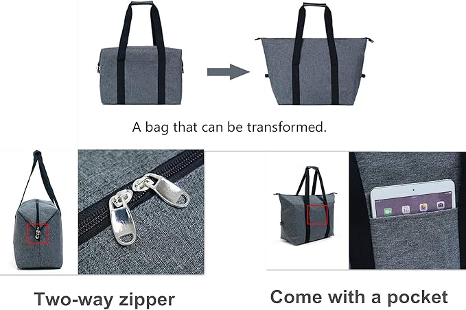 Insulated Grocery Thermal Tote Bags for Frozen Cold Hot Foods, Reusable Insulation Zippered Bag for Shopping, Travel, Picnic or Lunch, Red