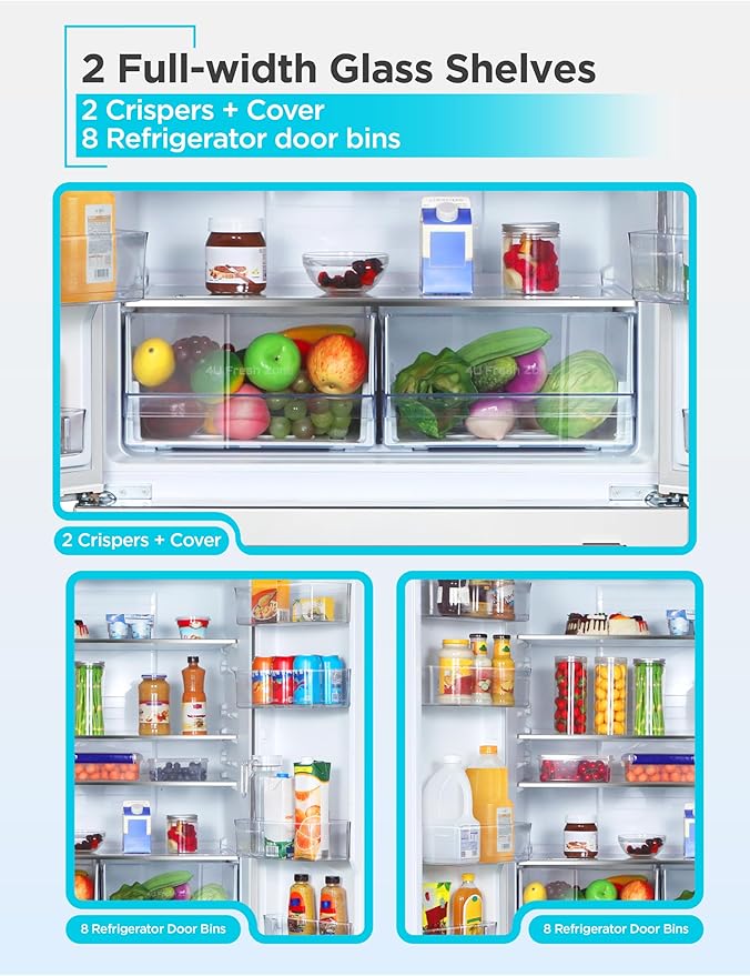 BLACK+DECKER 18 Cu. Ft. French Door Refrigerator with Built-in Ice Maker, Full Size Refrigerator with Bottom Mount Freezer Drawer, Frost Free, ENERGY STAR certified, BRF1800GIMW, White