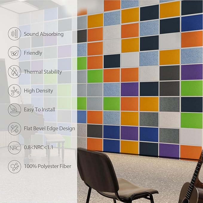 12 Pack Acoustic Panels Self Adhesive Sound Proof Foam, High Density Sound Acoustic Panel, 16X12X0.4 Inch 4:3 Rectangle Panels in Home, Office, Reccording Room, Studio,more(Silver Gray)
