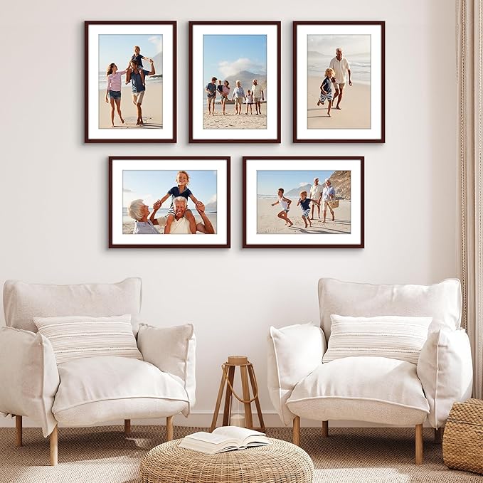 Americanflat 17x23 Picture Frame with Polished Plexiglass - Set of 5 - Use as 13x19 Frame with Mat or Display 17x23 Photo Without Mat - Galleria Collection - Picture Frames for Wall Display - Mahogany