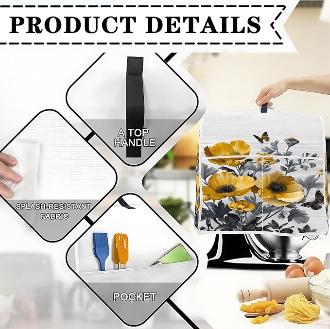 Mixer Dust Cover for 6-8 Qt Stand Mixer, Cloth Cover with 2 Storage Pockets for Stand Mixer Protective Covers Large for 6-8 Quart Mixer
