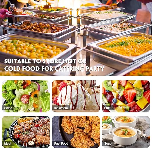 10 Pack Hotel Pans Stainless Steel Steam Table Pan 1/3 Size, 0.8 mm Thick Anti Jam Warming Pans for Food Warmer Restaurant Catering Supplies, 12.8 x 6.9 Inch(4 Inch Deep,Standard)