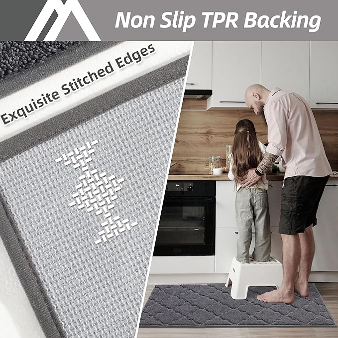COSY HOMEER Soft Kitchen Rugs [2 PCS] for in Front of Sink Super Absorbent Kitchen Floor Mats and Mats 20x30 Inch/20X48 Non-Skid Kitchen Mat Standing Mat Washable,Polyester,Dark Grey