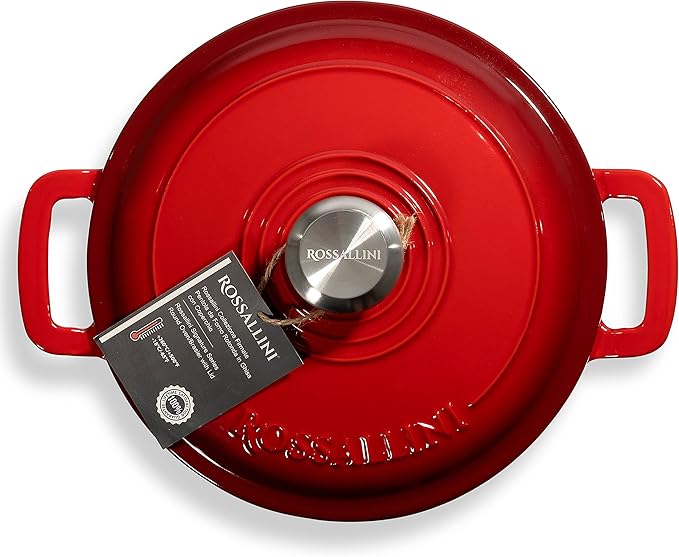 Signature Enameled Cast Iron Braiser, Non-Stick Serving Pot with Tight Fitting Lid for Perfect Roasting, Baking, Sauteing, Searing, and Pan Frying | 2.25Q (2.1L) - Red