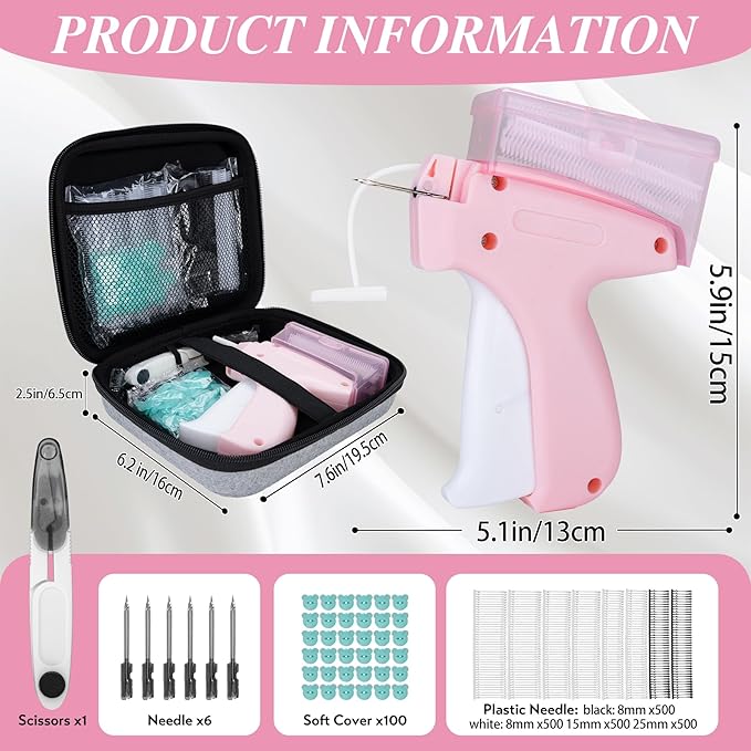 Clothing Label Gun with Box,Standard Retail Price Tag Labeling Gun Kit,Having 6 Needles, 2000 Micro Fasteners, Scissors and Soft Cover,Suitable for Store,Warehouse,Consignment,Yard Sale,etc.(Pink-1)