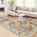 Lahome Moroccan Washable Area Rugs 8x10, 8x10 Rugs for Living Room Bedroom, Ultra-Thin Oriental Non-Slip Foldable Non Shedding Accent Large Carpet for Office Dining Room, Cream/Multi