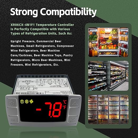 XR06CX-4N1F1 Temperature Controller with NTC Temperature Sensor Probe Compatible with Dixell XR06CX-4N1F1 Temperature Thermostat Fit for 120V 50-60Hz Commercial Refrigerators/Freezer (with Clasp)