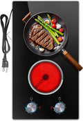 2 Burner Electric Cooktop, 12 Inch Electric Stove Top, 120V Stove Top Burner Knob Control, 2000W Countertop Stove with Timer, 9 Heating Levels, Overheat Protection, High-Temp Alarm Pladeca