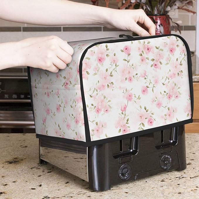 2 Slice Toaster Cover for Kitchen Rose Flower Pastel Waterproof and Dustproof Oxford Fabric Toaster Dust Cover with Side Pockets Decorative Universal Cover for Wide Slot Toasters and Small Appliances
