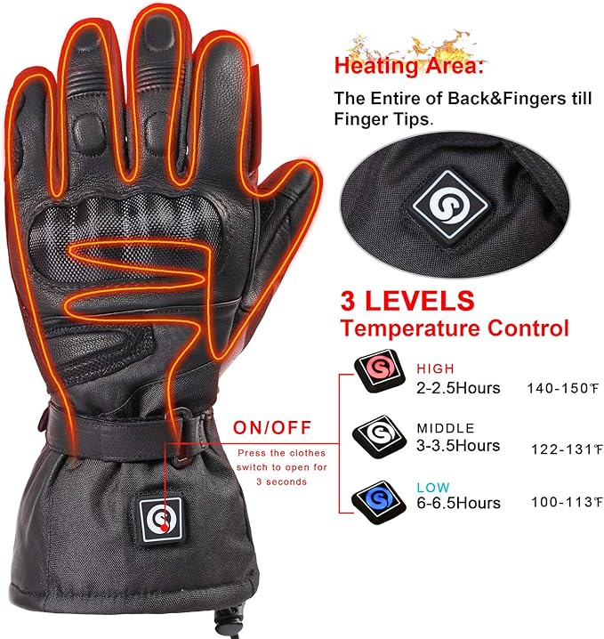 DAY WOLF Heated for Men & Women, Heating Motorcycle Gloves with 7.4V 2200MAH Rechargeable Battery Waterproof Windproof Electric Gloves for Winter Skiing Snowboarding Snowmobile Motorcycling