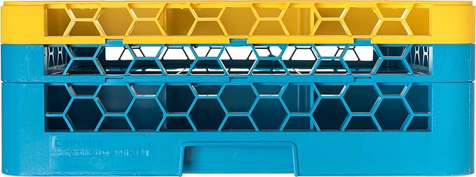 CFS RG9-2C411 OptiClean 9 Compartment Glass Rack with 2 Extenders, 7.12", Polypropylene, Yellow/CFS Blue