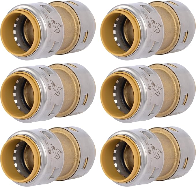 SharkBite Max 1 Inch Coupling, Pack of 6, Push to Connect Brass Plumbing Fitting, PEX Pipe, Copper, CPVC, PE-RT, HDPE, UR020
