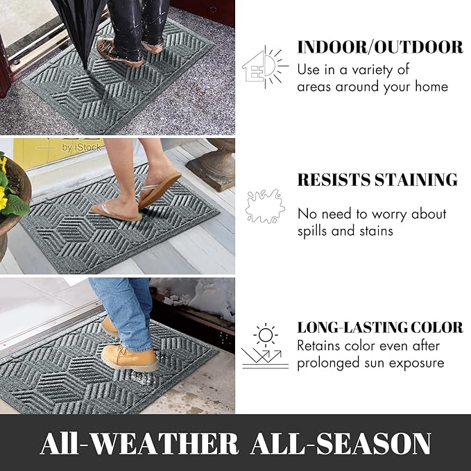 Yimobra Extra Large Door Mat 60x36, All-Season Waterproof Outdoor Mats for Front Door Entrance with Drainage Holes, Heavy Duty Non-Slip Doormat for Garage Patio Entryway Indoor, Black Gray