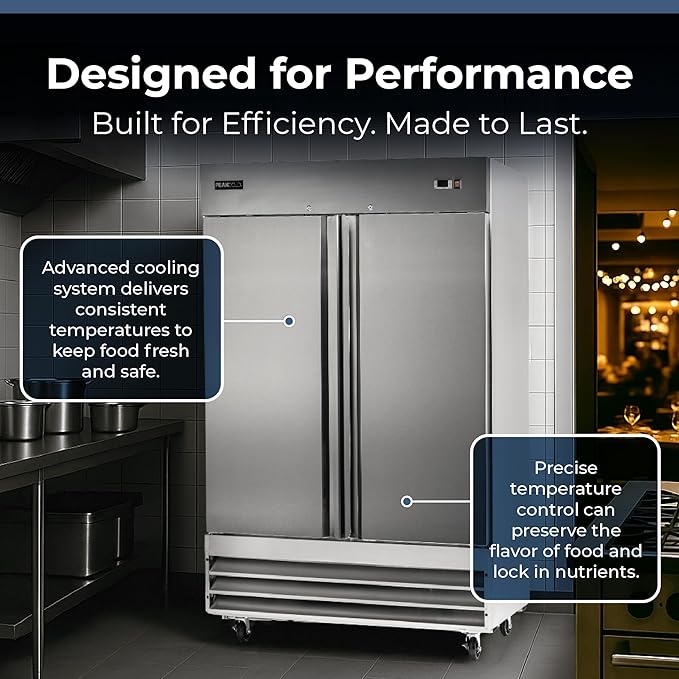 PEAKCOLD Double Door Commercial Refrigerator - 47 Cubic Ft, 54" Wide Stainless Steel Reach-In Commercial Refrigerator with White Internal Lighting - Freestanding Industrial Fridge