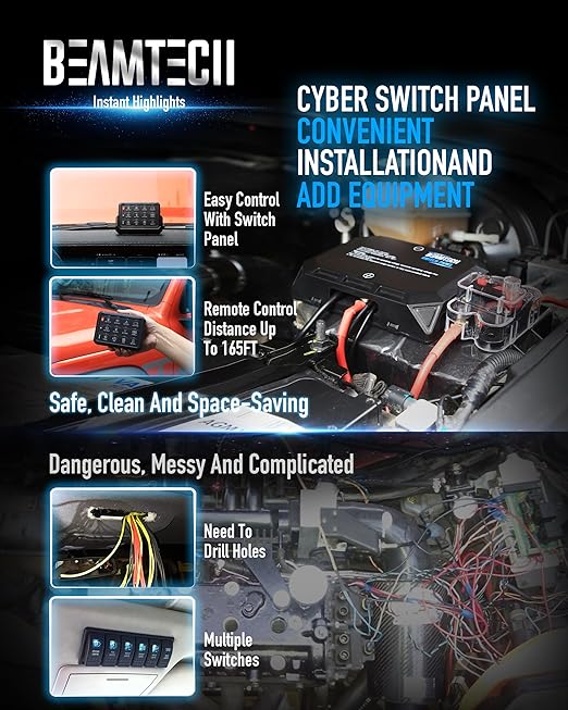 BEAMTECH Wireless 12 Gang Switch Panel, RGB Multifunction Switch Toggle Momentary Pulsed Circuit Control Relay System Box Auxiliary Touch Control Switch LED Light Controller for Car Truck Van ATV SUV