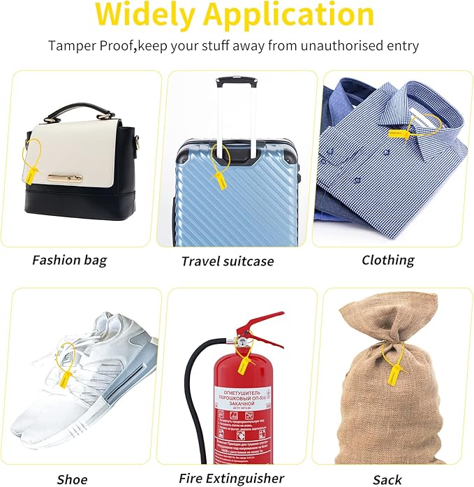 100 Plastic Security Seals Anti-Tamper Tags Fire Extinguisher Tags Numbered Zip Ties Disposable Pull Tite Safety Tags (Yellow)