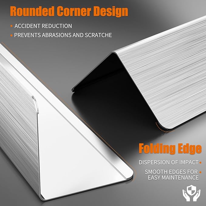 3x3x48 Inch 304 Stainless Steel Wall Corner Guards (10-Pack) Heavy Duty Rounded Corner Protector, Smooth Folded Edge Design for Wall Protection Stainless Steel Slab