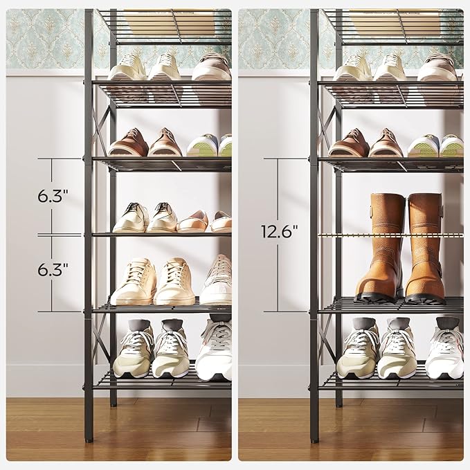 8 Tier Shoe Rack, Shoe Storage Organizer, Large Capacity Shoe Shelf Holds 32 Pairs of Shoes, Sturdy and Stable, for Entryway, Hallway, Closet, Dorm Room, Rustic Brown SS08BR