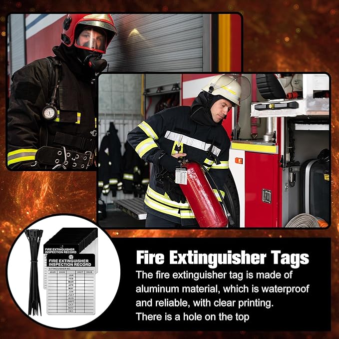 50 Set Aluminum Fire Extinguisher Tags 2025-2028 Metal Inspection Tags - 2.3 x 3 Inch, Indoor/Outdoor Monthly Inspection (50)