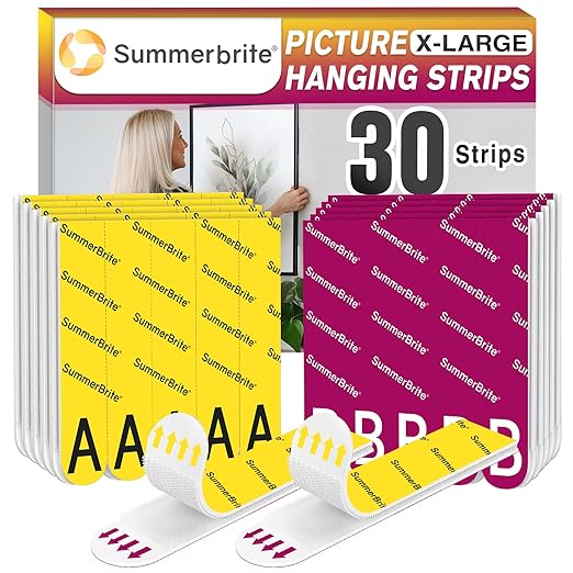 Picture Hanging Strips Heavy Duty XL 15 Pairs/30Strips, Damage Free Hanging Picture Hangers, Removable Adhesive Hook and Loop Wall Strips, Frame Stickers No Nails for Home Decor Wall Posters