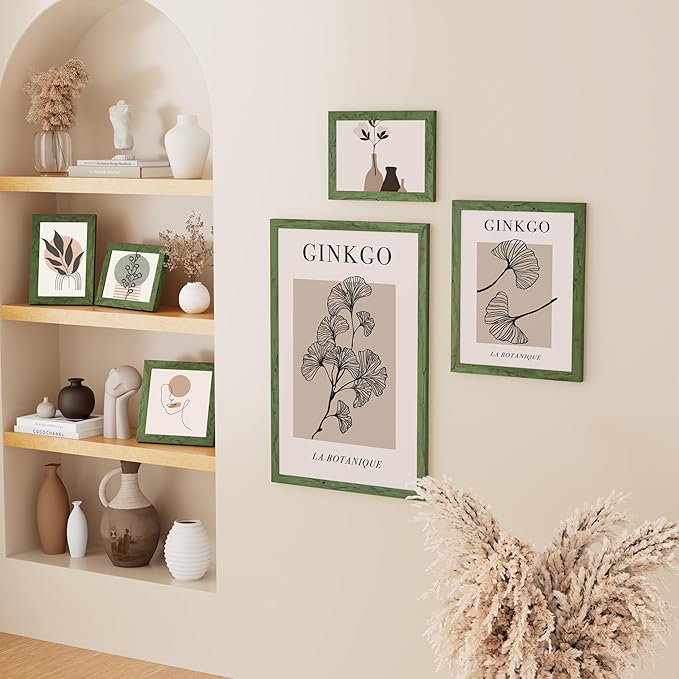 Vittanly 5x7 Picture Frame, Solid Wood Frame with Plexiglass, Includes 4x6 Mat, Wall Hanging or Tabletop for Home Decor, Rustic Green, 1 Pack