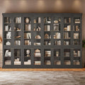 70.8" Bookshelf with Glass Doors, Farmhouse Modular Bookcase with 6-Tier Adjustable Shelves, Large Storage Cabinet for Living Room & Home Office, Set of 4, Black