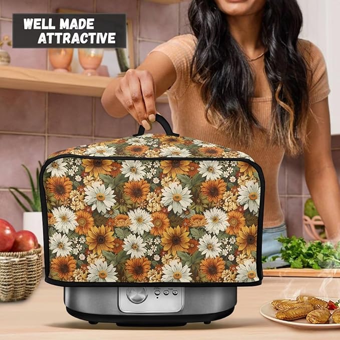 Daisy Slow Cooker Dust Cover - Floral Oval 6-8 Qt Crock Pot Cover Keeps Appliance Clean