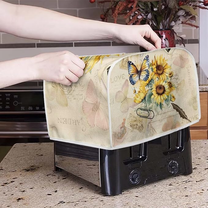UNICEU Sunflower Butterfly Print Toaster Covers Dust Cover Kitchen Accessories Compatible with Most 2-Slice Toaster Appliance Organizer