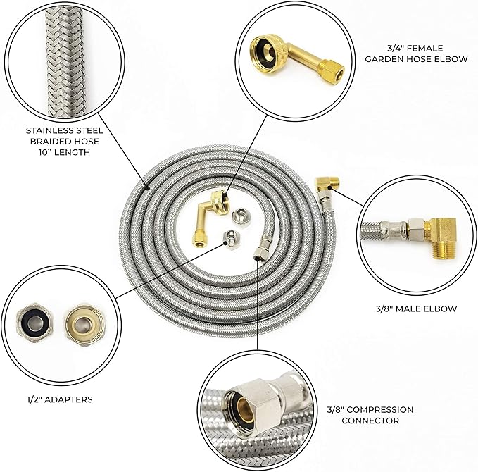 Dishwasher Hose Installation Kit - Premium Stainless Steel - Burst Proof Water Supply Line with 3/8" Compression Connections from Kelaro