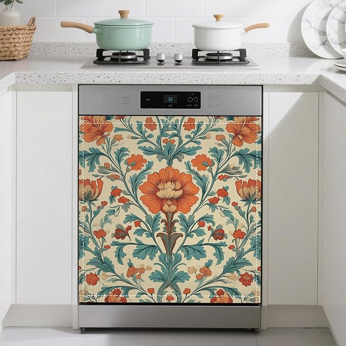 Magnetic Dishwasher Cover,Boho Ethnic Flower Reusable Dishwasher Magnetic Cover Decorative Door Covers Panel for Home Kitcen 23" x 26"
