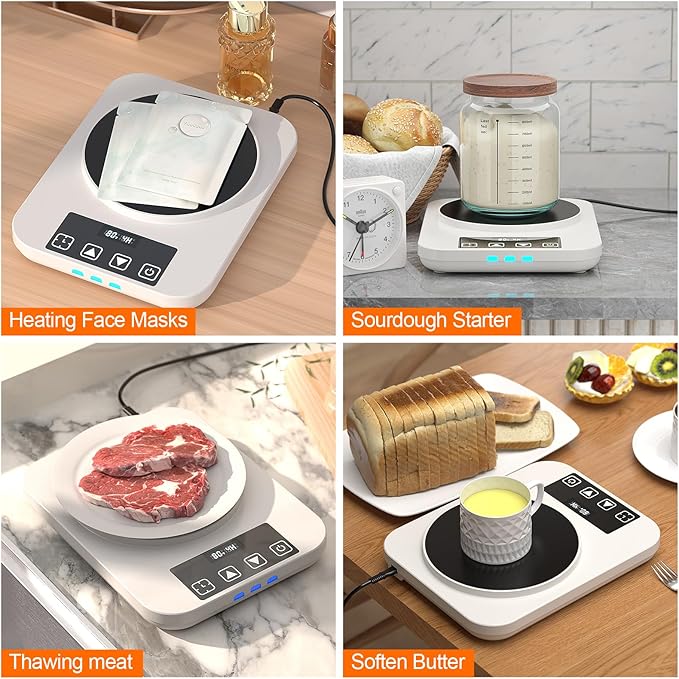 Electric Sourdough Starter Warmer, Upgrade Warming Heating Pad Mat for Sour Dough Starter, Sourdough Heater Proofing Tool for Home Baking with Thermostat Control, Timing, Memory Function (White)