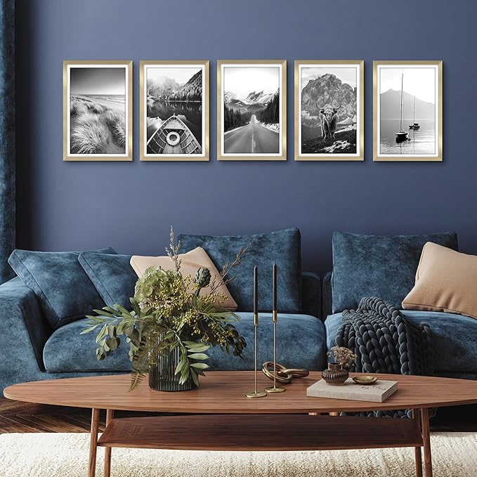 Americanflat 12x18 Poster Frame with Polished Plexiglass - Set of 5 - Use as 11x17 Frame with Mat or Display 12x18 Photo Without Mat - Galleria Collection - Picture Frames for Wall Display - Gold